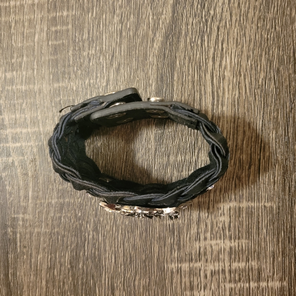 Rose Rhinestone Leather Statement Bracelet - image 5